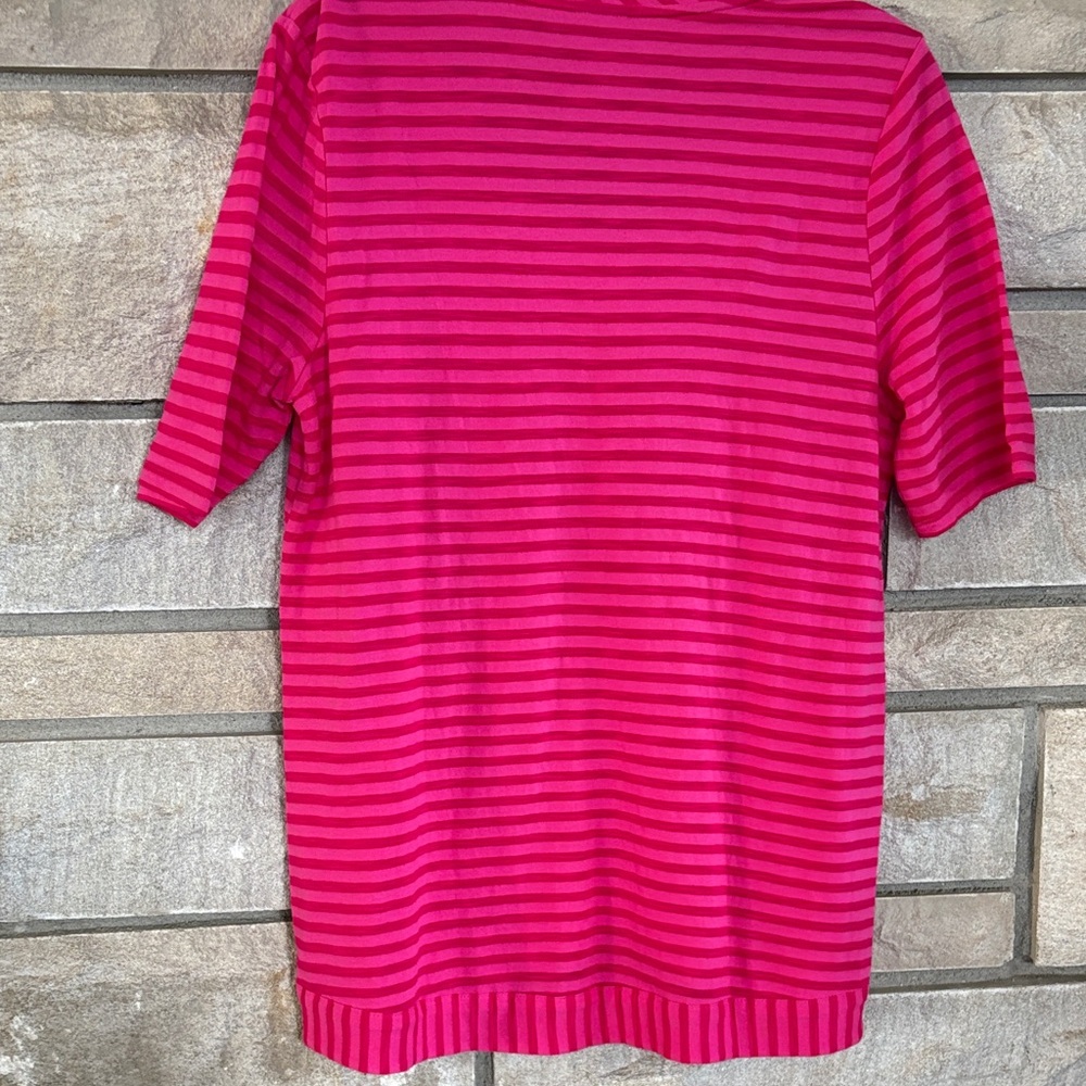 Chico’s Pink Striped V-Neck Short Sleeve Tee - Picture 6 of 8